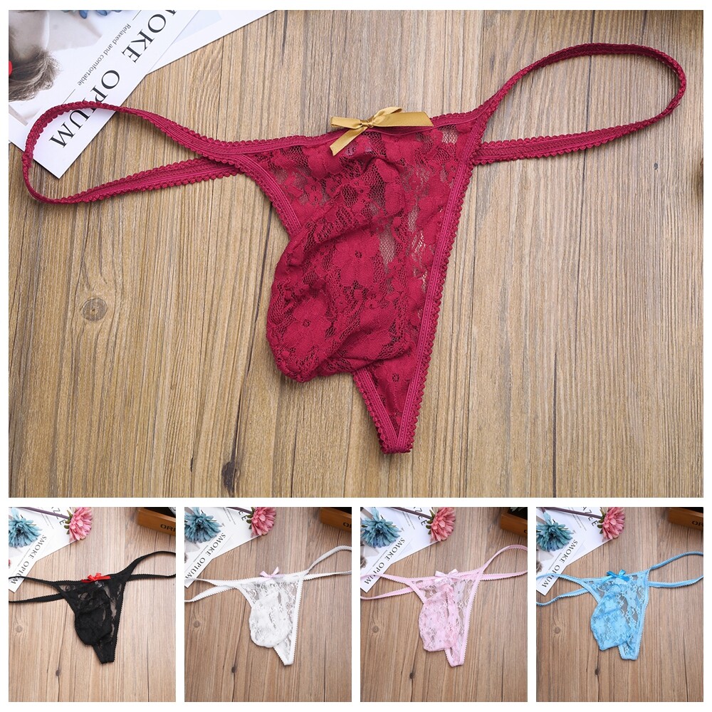 Agoky Sissy String Lingerie Floral Lace Elastic Drawstring