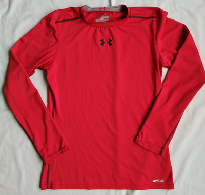 Under Armour UPF 50+ LS Rash Guard Shirt Workout Red Fitted HeatGear Boys YXL