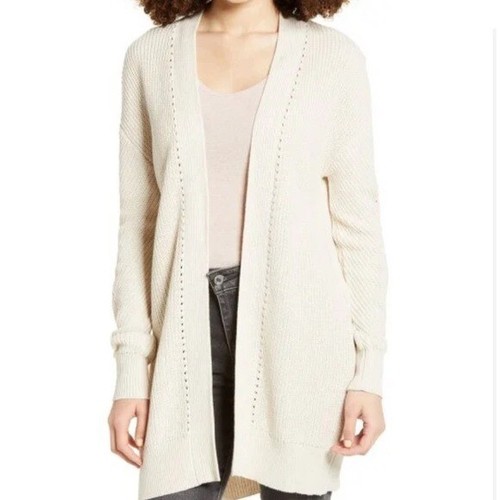 BP women's knit open front oatmeal long 
