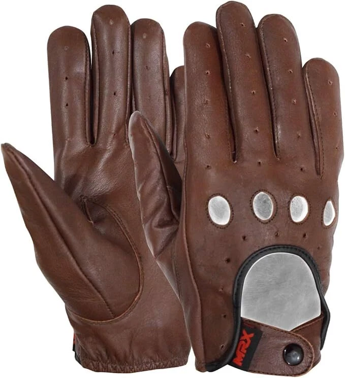 Mens Driving Gloves Basic Soft Goat Leather Full Finger Motorcycle Riding Gloves