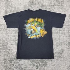 Vintage Hawaii Islands Shirt Men's Medium Black Hang Loose Aloha Faded Y2K