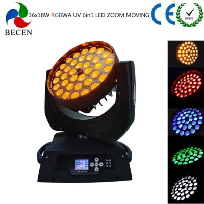 US stock 36X18W RGBWA UV 6in1 Zoom Led Moving Head Lights DMX512 Show Lighting