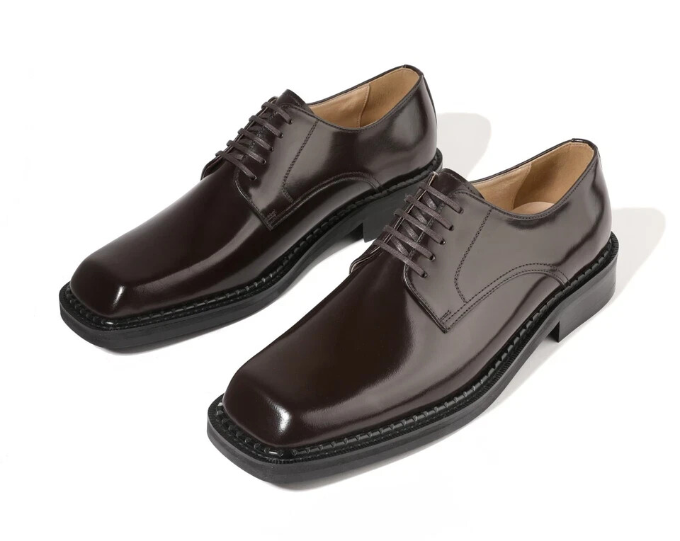 SAOLA Scarpe eleganti uomo fatte a mano pelle marrone punta quadrata derby ufficio Oxford matrimonio