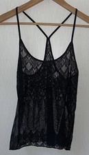 Vintage Y2K Black Lace M Racerback Tank Cami Top Whimsigoth Goth Grunge Sz Small