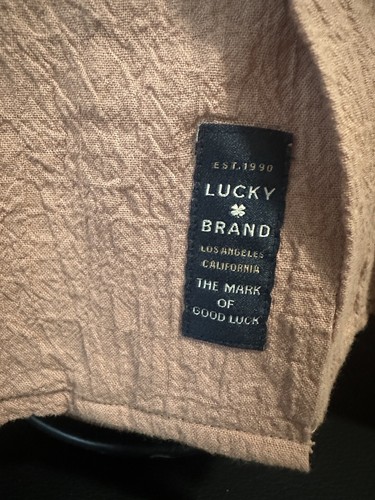NWT Lucky Brand Men’s Short Sleeve Textured Button Up Sz Medium Orange - Picture 2 of 3