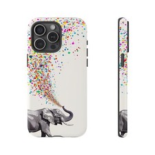 Phone Cover for Galaxy, Pixel, iPhone Case - Gray Elephant Blowing Confetti