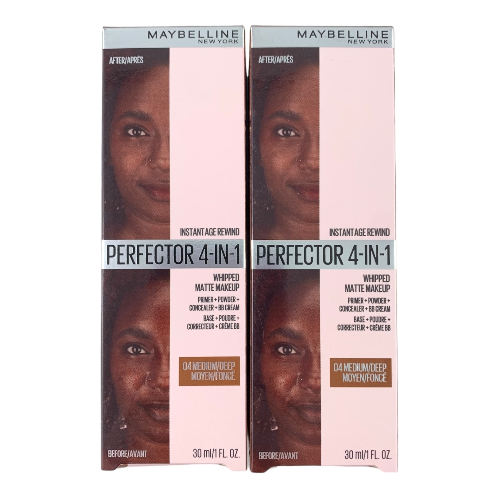 LOT OF 2 Maybelline Perfector 4-in-1 Whipped Matte Makeup 04 Medium/Deep 30ml