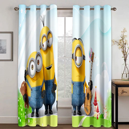 3D Minions Cortinas Niños Oscurecimiento Cortina Cortinas Opacas con Ojales Nuevo - Imagen 9 de 19