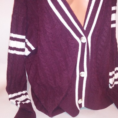 Cardigan Victoria's Secret PINK – Borgogna, Taglia 2XL – Maglia A Trecce Preppy - 2
