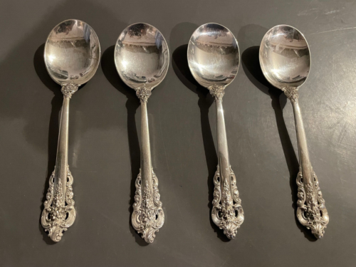 WALLACE GRAND BAROQUE STERLING SILVER LOT OF 4 LARGE SOUP SPOONS 6"  178 GRAMS - 第 1/5 張圖片