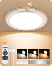 Rechargeable Motion Sensor LED Ceiling Light Remote Wireless Dimmable 1 Pack