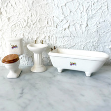Town Square Miniatures 1:12 Dollhouse Porcelain Bathroom Set Tub Sink Toilet
