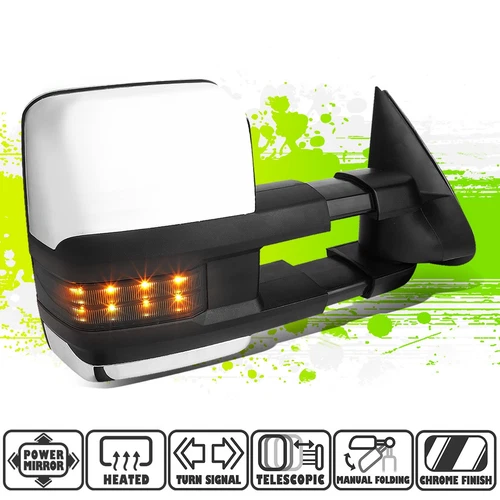 Chrome Power Heated Smoked LED Towing Mirror Right for Sierra Silverado 03-07