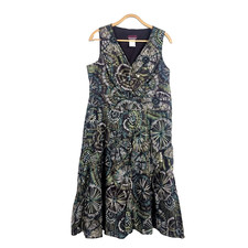 SUZANNE GRAE Vintage Dress Womens Size 14 Green Brown Sleeveless A-line Midi