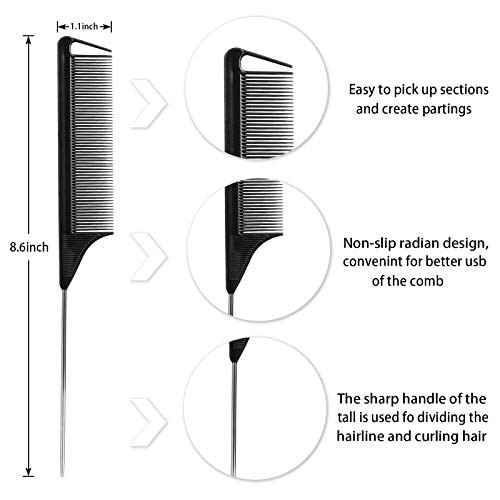Rattenschwanz und Trennkämme mit Stylingclips: 3 Metall-Neckkämme für  - Bild 4 von 7
