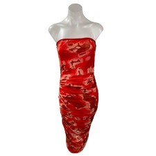 Women's Multicolor Abstract Sleeveless Ruched Midi Tube Bodycon Tank Dress Sz S