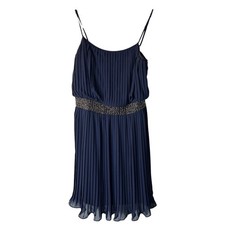 Adrianna Papell Dress Size 4 Navy Silver Embellished Sleeveless Pleated Mini
