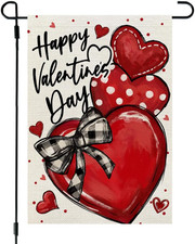 Valentines Day Hearts Garden Flag 12x18 Inch Double Sided for Outside Small Burl