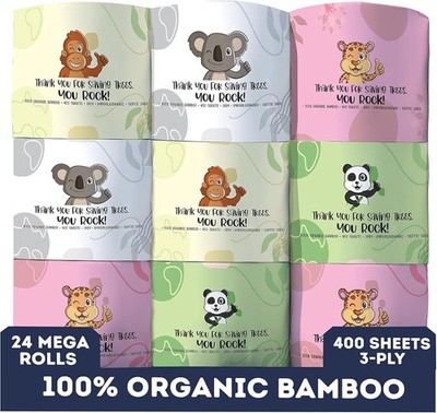 24 Rolls Organic bamboo toilet paper tushy biodegradable Eco-Friendly Sustain
