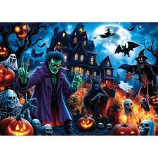 Halloween Spooky Monsters 1000 Piece Jigsaw Puzzle Haunted House Scene with Z...