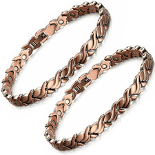 2PCS Adjustable Magnetic Therapy Bracelet Arthritis Pain Relief Copper Bangle