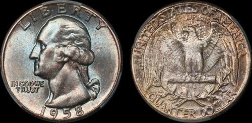 1958 Washington Quarter CACG MS67 Electric Blue CAC