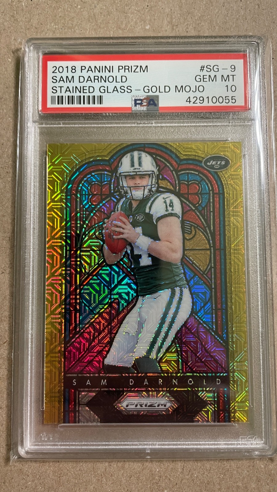 Sam Darnold Panini Prizm Stained Glass #SG9 Gold Mojo