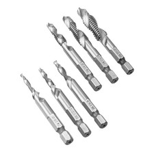 6Pcs SAE Drill Tap Set 3-in-1 HSS 4341 Titanium Drilling Tapping Deburring Tool