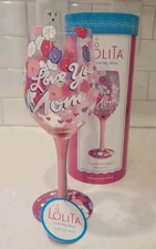 Lolita - "I Love You Mom" 15 Oz. Wine Glass - Hand Painted - NIB