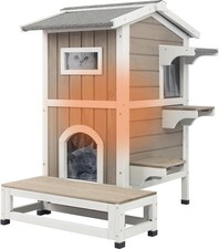 Petscosset Insulated Outdoor Cat House Weatherproof, 2-Story Feral Cats Shelter