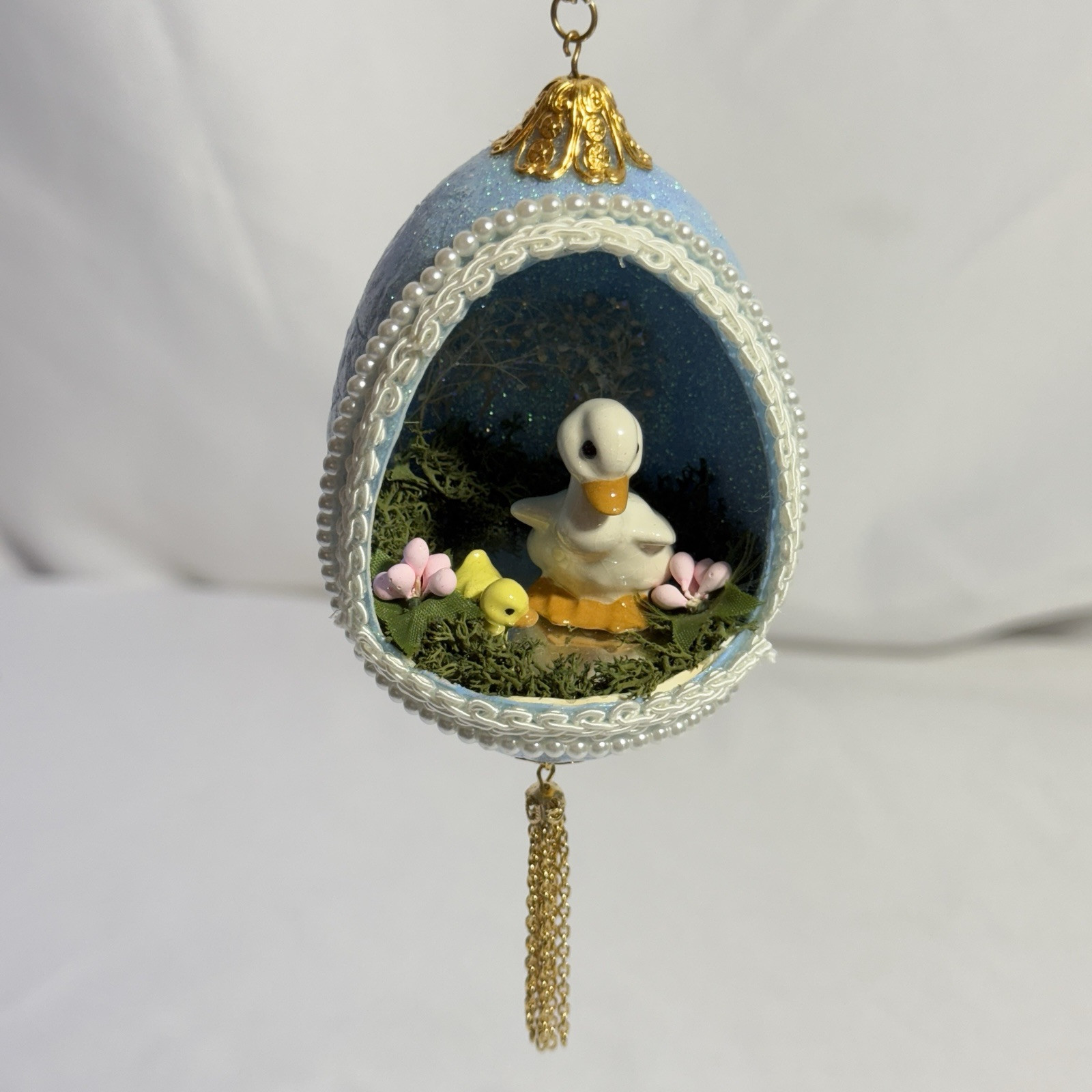 Vintage Handmade Easter Egg Diorama with Mama Duck and Duckling