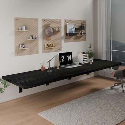 Black Wall Mounted Folding Desk 72x22 Pine Wood