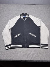 Polo Ralph Lauren Jacket Mens Large Black Gray Varsity Zip Up Bomber Vintage