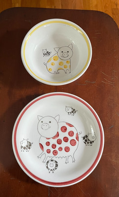 RARE RORSTRAND KNORR SWEDEN MARIANNE WESTMAN CHILDREN'S BOWL PLATE PIG SET 1950S