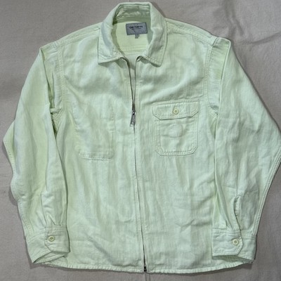 Carhartt Work In Progress Rainer Shirt Sz Sm Green Linen Cotton Full Zip Jacket