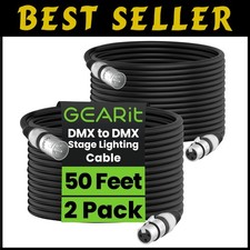 DMX Cable for DJ LED Lights 50ft 2-Pack - Male to Female XLR