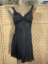 Vintage 1970s Olga Black Nylon Full Slip w/Lace Trim Baby Doll Nightgown Size 34