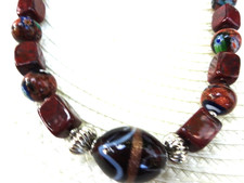 Unikat : Kette Jaspis,  Millefiorie Kugeln , Glasperle Murano Art, 50 cm