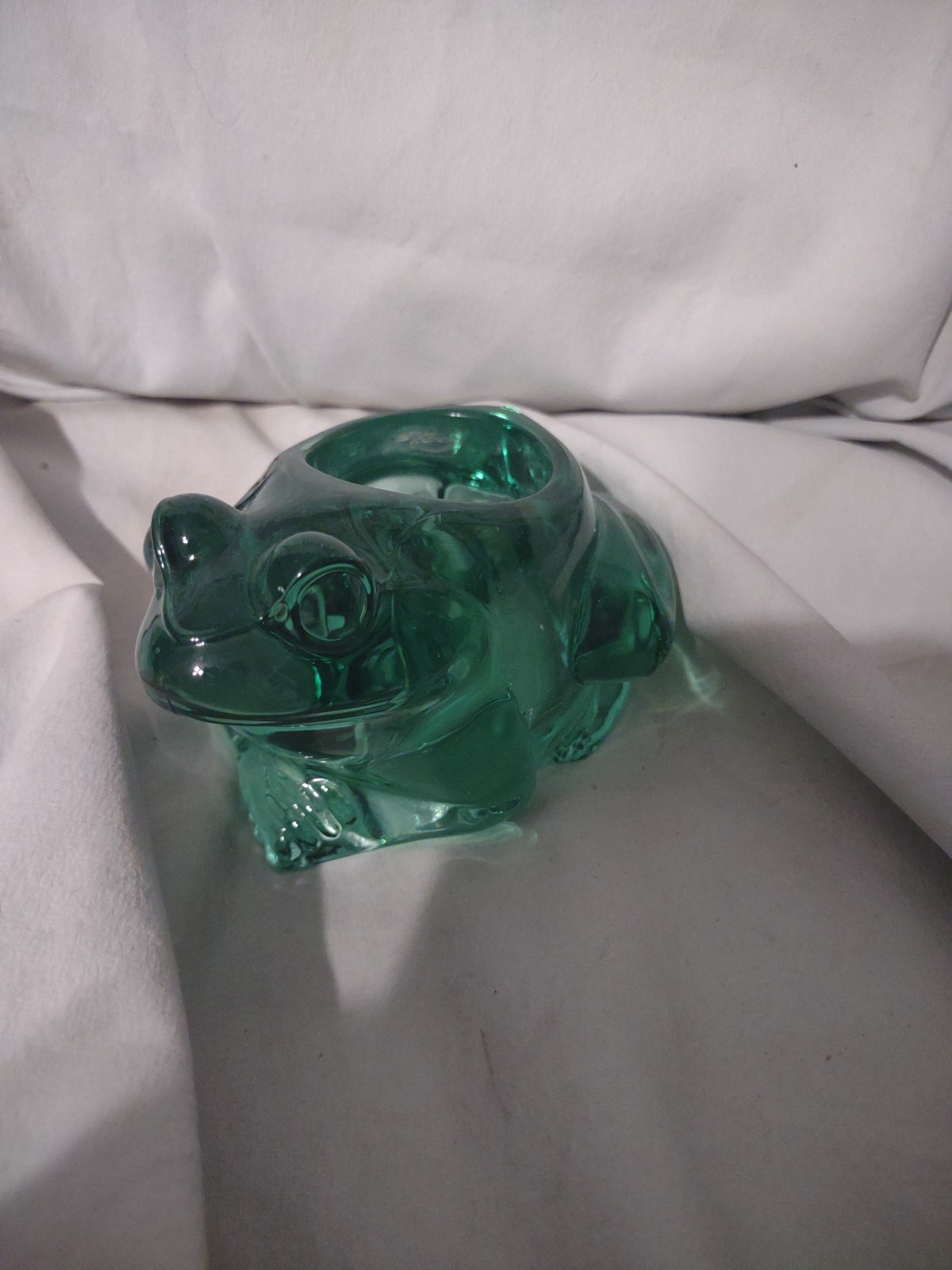 Vintage Indiana Glass Frog Candle Holder Green Paperweight 5x3 Inch