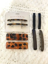 Vintage And Modern Hair Clips Lot Of 8 Brown Tortoise Glitter Black Spring Back