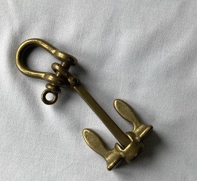 Vintage massiver Messing maritim gelenkiger handgefertigter Anker Schlüsselanhänger 
