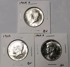 Lot Of 3 1964 P, D  Kennedy Silver Half Dollars BU 90% Silver