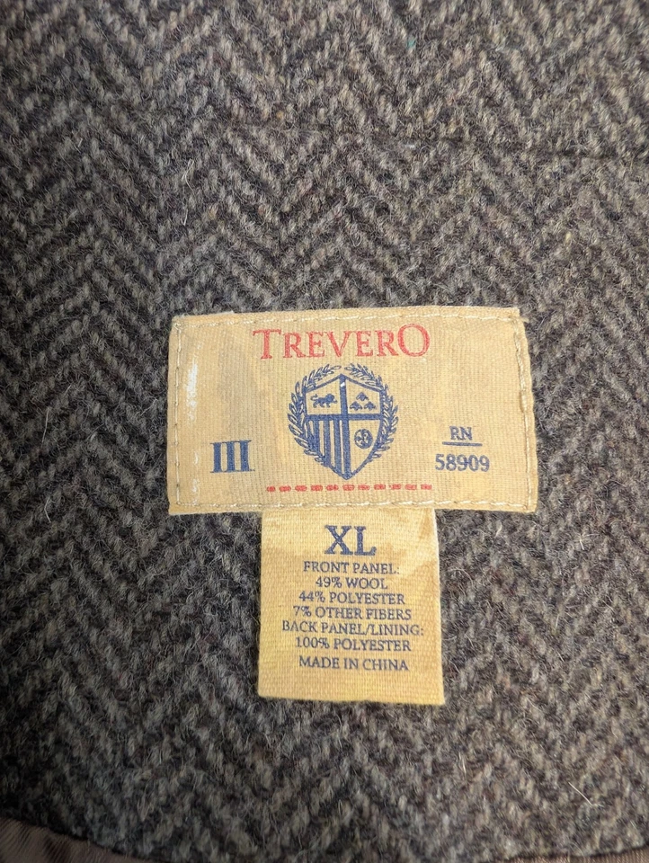 Trevero Men’s Wool Blend Vest XL Brown Harringbone Lined Button Front - Image 4 of 4