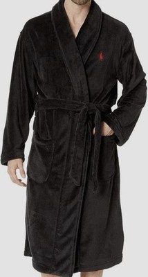 NWT Polo Ralph Lauren Men's Microfiber Plush Shawl Collar Robe BLACK SIZE L/XL