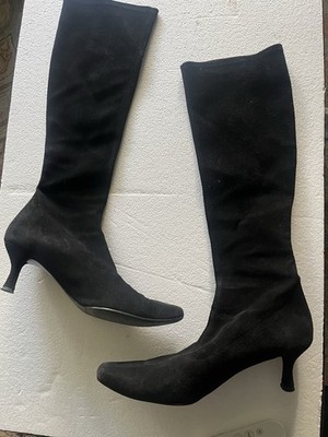 Stuart Weitzman BLK Suede Knee High  Boot Kitten Heel Pointed Toe 10 Wms