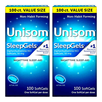 Unisom SleepGels Nighttime Sleep-Aid SoftGels, Diphenhydramine HCI 50 mg, 100 Ct