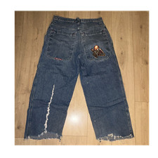 JNCO Jeans Men's Blue Wide-Leg Denim Jeans Relaxed Fit Embroidered Logo 90s