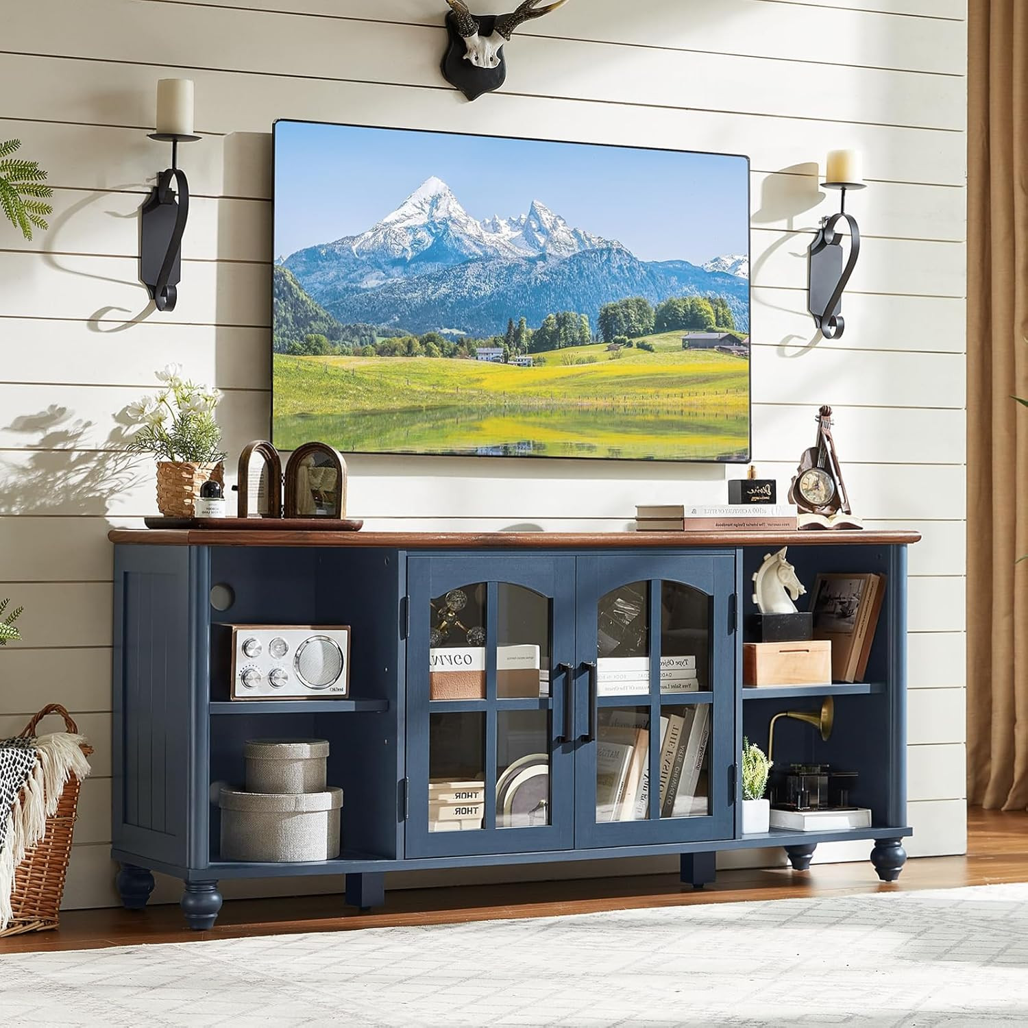 For 60 Inch Tv, Wood Entertainment Center With Adjustable Sh