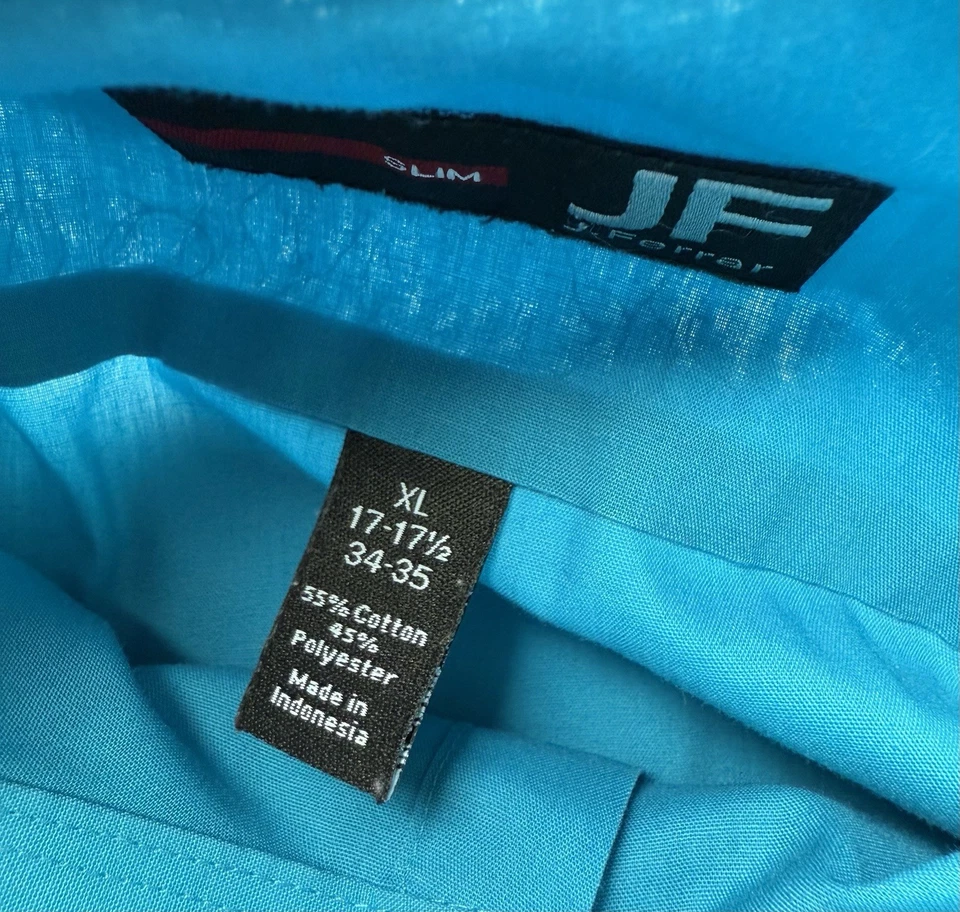 Camisa de vestir JF J. Ferrari ajustada con botones XL 17-17 1/2 cuello 34-35 turquesa Foto 3 de 4