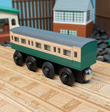 Wooden Railway Express Coach Green/Tan Custom Made for Thomas Train